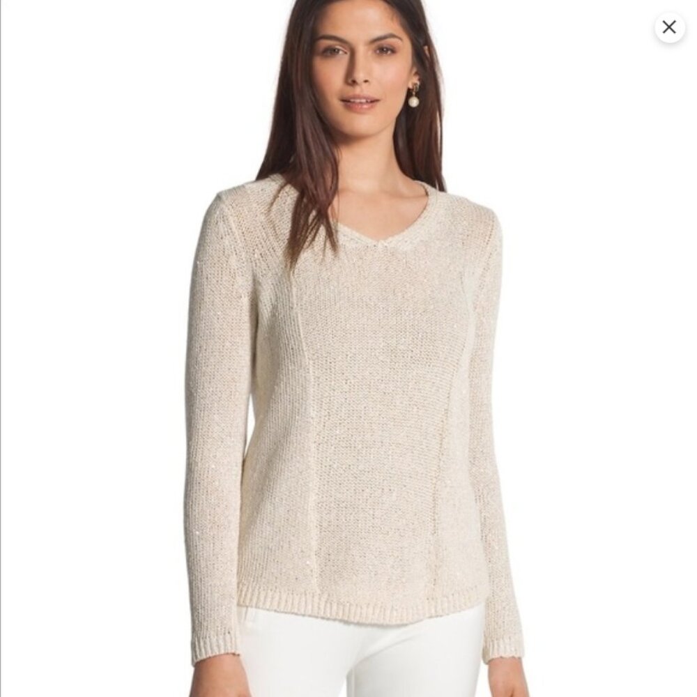 Chicos Cream Sequin Shine Samantha Pullover Size 3 XL 16